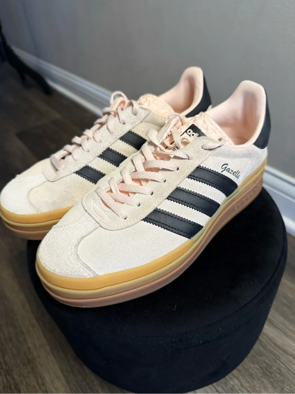 adidas Gazelle Platform Sneakers in Pale Pink with Black Stripes